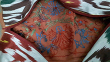 Load image into Gallery viewer, Suzani hand-embroidered cushion cover with Ikat fabric at the back