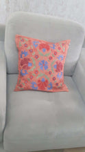 Load image into Gallery viewer, Suzani hand-embroidered cushion cover with Ikat fabric at the back