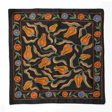 Load image into Gallery viewer, Suzani hand-embroidered silk cushion cover - black