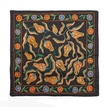 Load image into Gallery viewer, Suzani hand-embroidered silk cushion cover - black