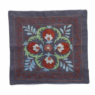 Suzani hand-embroidered cushion cover - dark grey