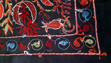 Load image into Gallery viewer, Suzani hand-embroidered silk fabric - black