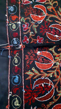 Load image into Gallery viewer, Suzani hand-embroidered silk fabric - black