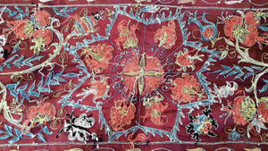 Suzani hand-embroidered silk fabric - red