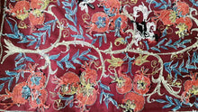 Load image into Gallery viewer, Suzani hand-embroidered silk fabric - red