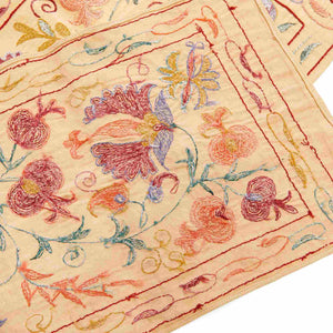 Suzani hand-embroidered fabric - apricot