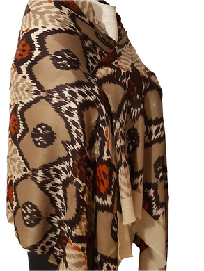 Handmade camel wool textile with prints - beige & orange color