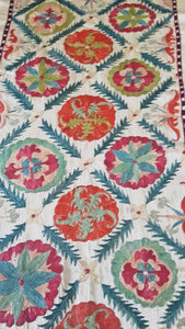 Suzani hand-embroidered silk fabric