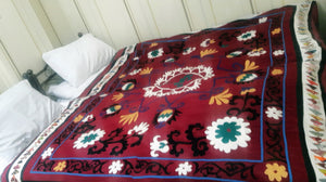 Vintage hand-embroidered Suzani with patchwork from Uzbekistan 【One and only item!】