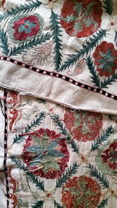 Suzani hand-embroidered silk fabric