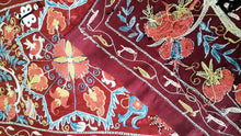 Load image into Gallery viewer, Suzani hand-embroidered silk fabric - red