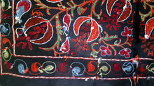 Load image into Gallery viewer, Suzani hand-embroidered silk fabric - black