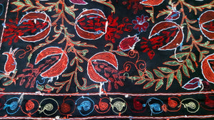 Suzani hand-embroidered silk fabric - black