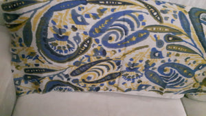 Handmade camel wool textile with prints - blue & yellow