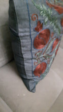 Load image into Gallery viewer, Suzani hand-embroidered cushion cover - grey with pomegranate pattern